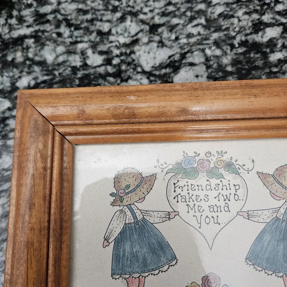 Vintage Mimi Wooden Framed Jewelry Box Friendship takes‎ Two Me & You